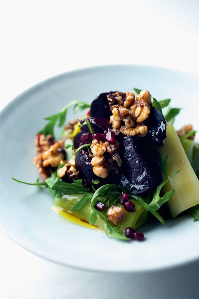 Spicy Beetroot, Leek and Walnut Salad