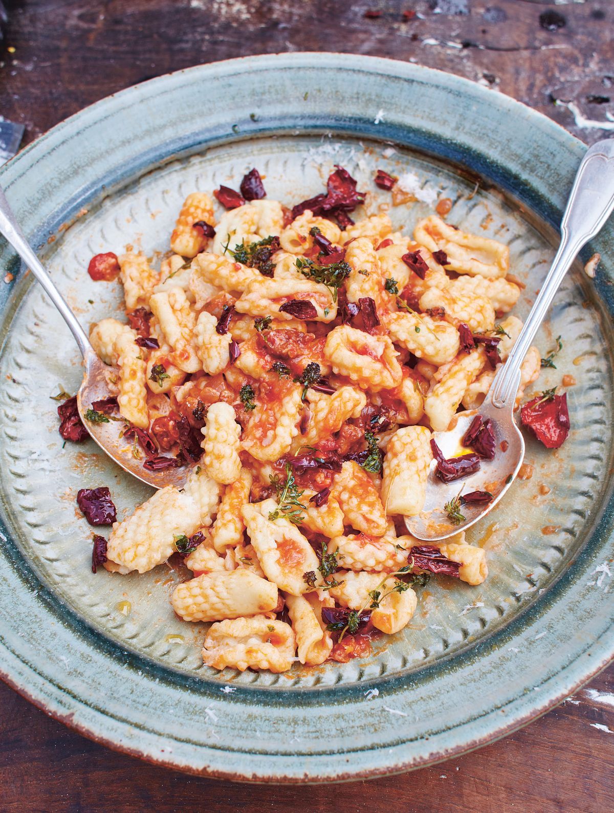 Sausage Cavatelli with Sweet and Spicy Thyme-Spiked Chilli Peppers