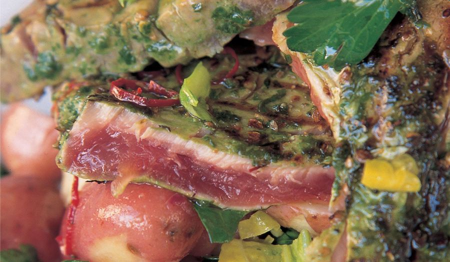 Jamie Oliver's Seared Tuna Steak with Fresh Coriander and Basil Recipe
