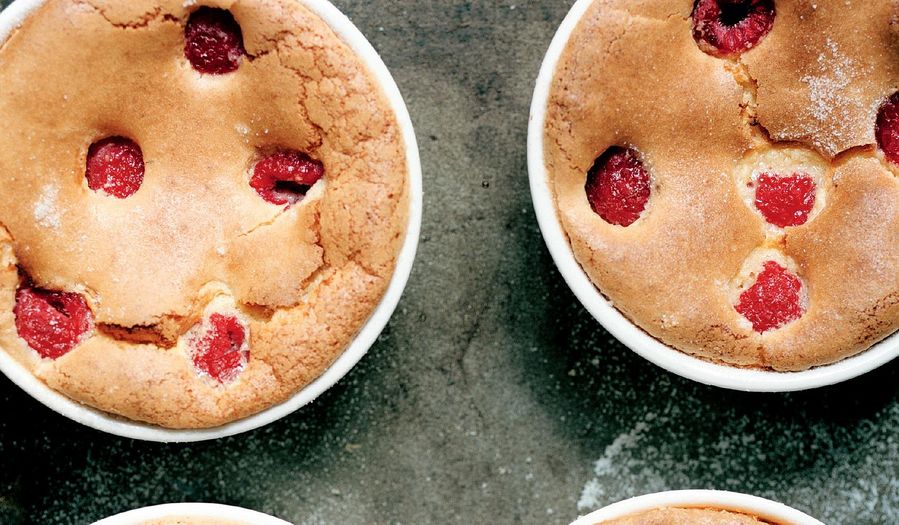 Baked Almond and Raspberry Soufflé Puddings