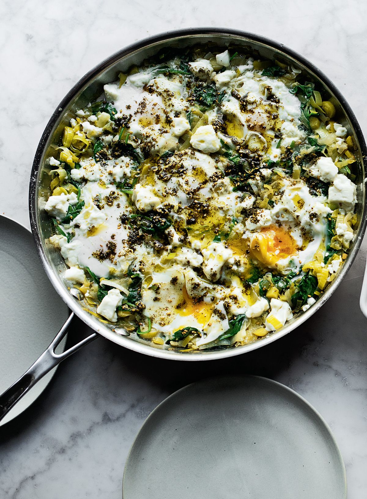Braised Eggs with Leek and Za’atar
