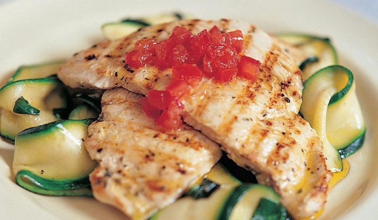 Grilled Marinated Chicken Breast with Courgette Ribbons