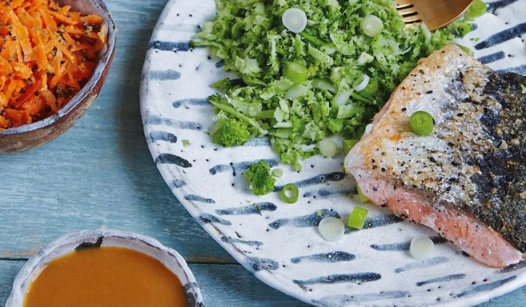 Spicy Miso Salmon with Broccoli Rice from Good + Simple