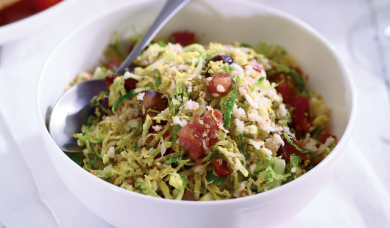 Shredded sprouts with chestnuts and bacon from Eat Well for Less