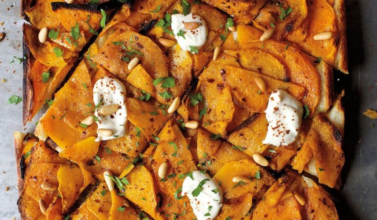 Winter Squash Flatbread with Hummus and Za’atar | Vegetarian Dinner Party Recipe