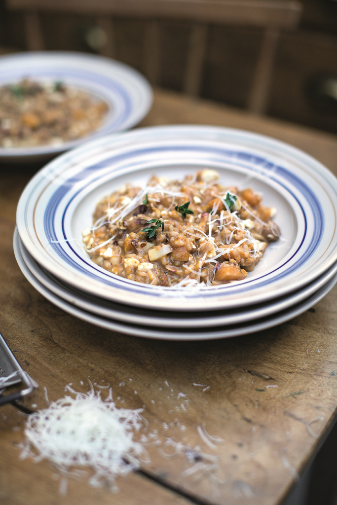 Squash & Sausage Risotto Radicchio, Thyme & Parmesan