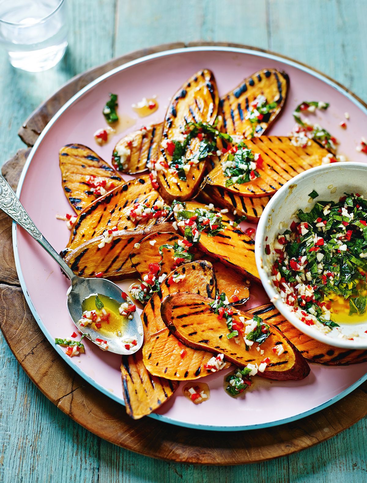 Griddled Sweet Potatoes with Mint, Chilli and Smoked Garlic