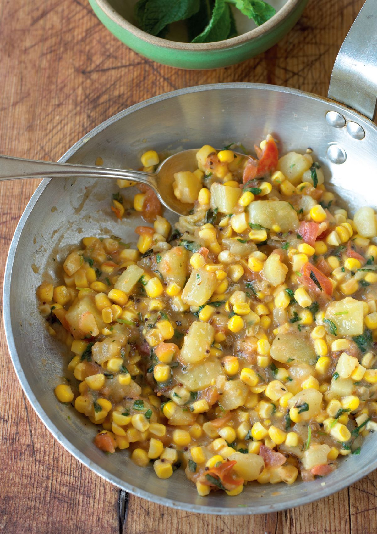 Sweetcorn and Potatoes with Mustard Seeds and Mint