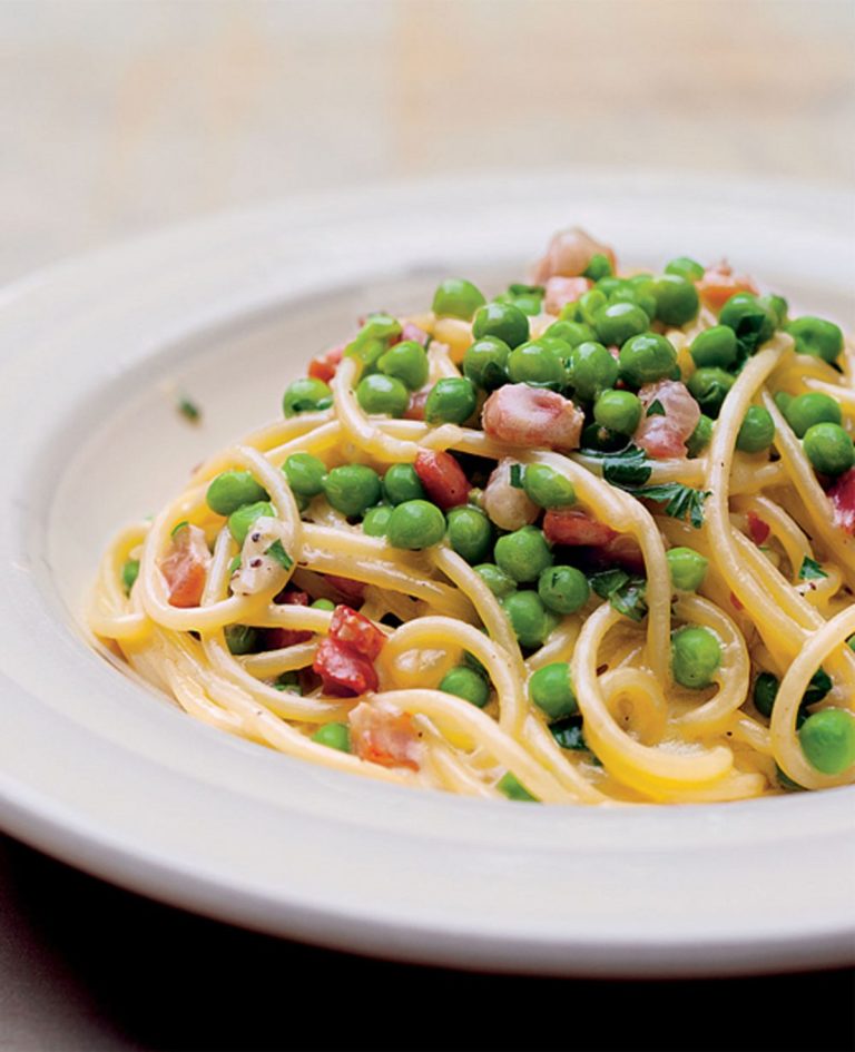 Spaghetti Carbonara with Peas