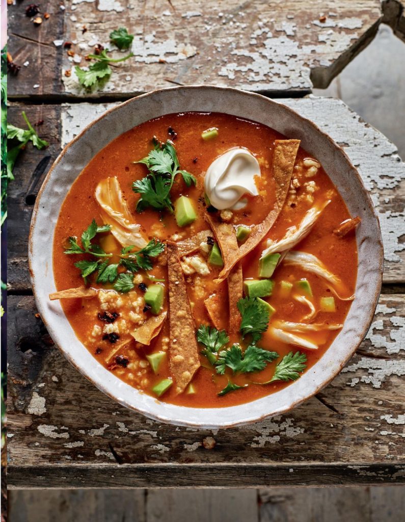 Tortilla Soup with Chipotle Chilli, Tomato & Avocado (Sopa Azteca)