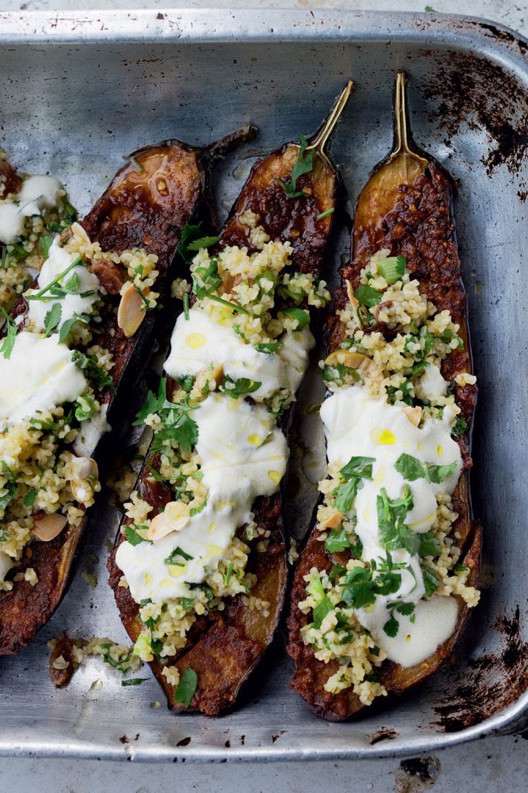 Chermoula Aubergine with Bulgar and Yoghurt