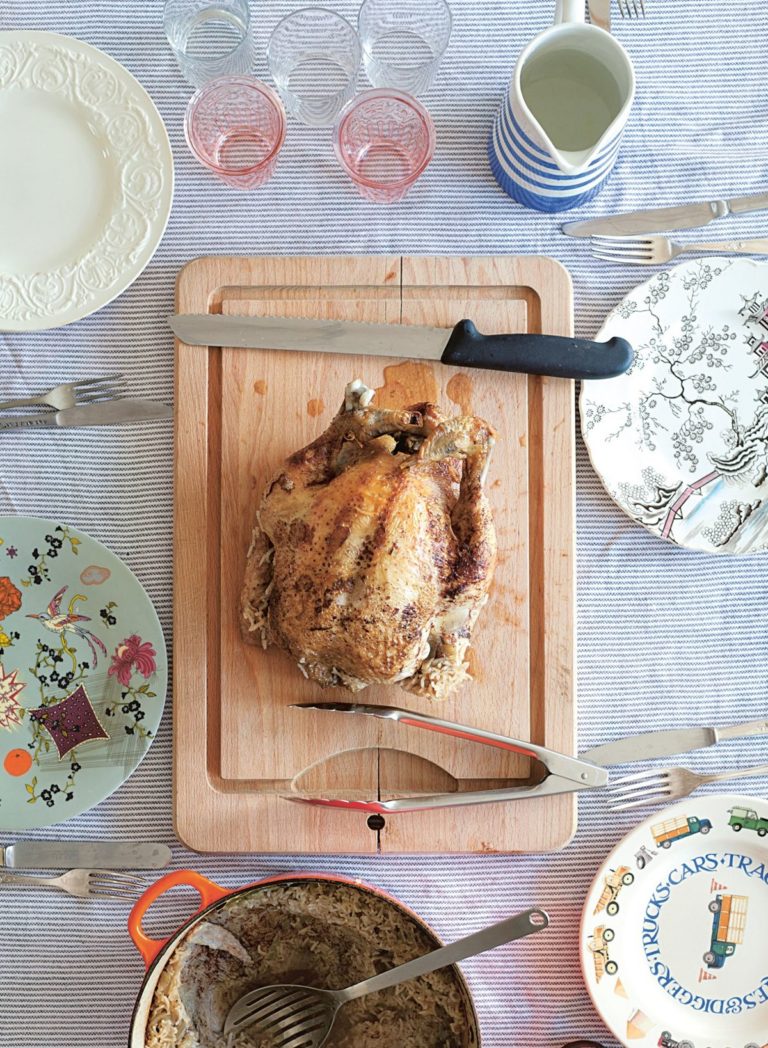Whole Chicken Roasted Over Rice with Cinnamon