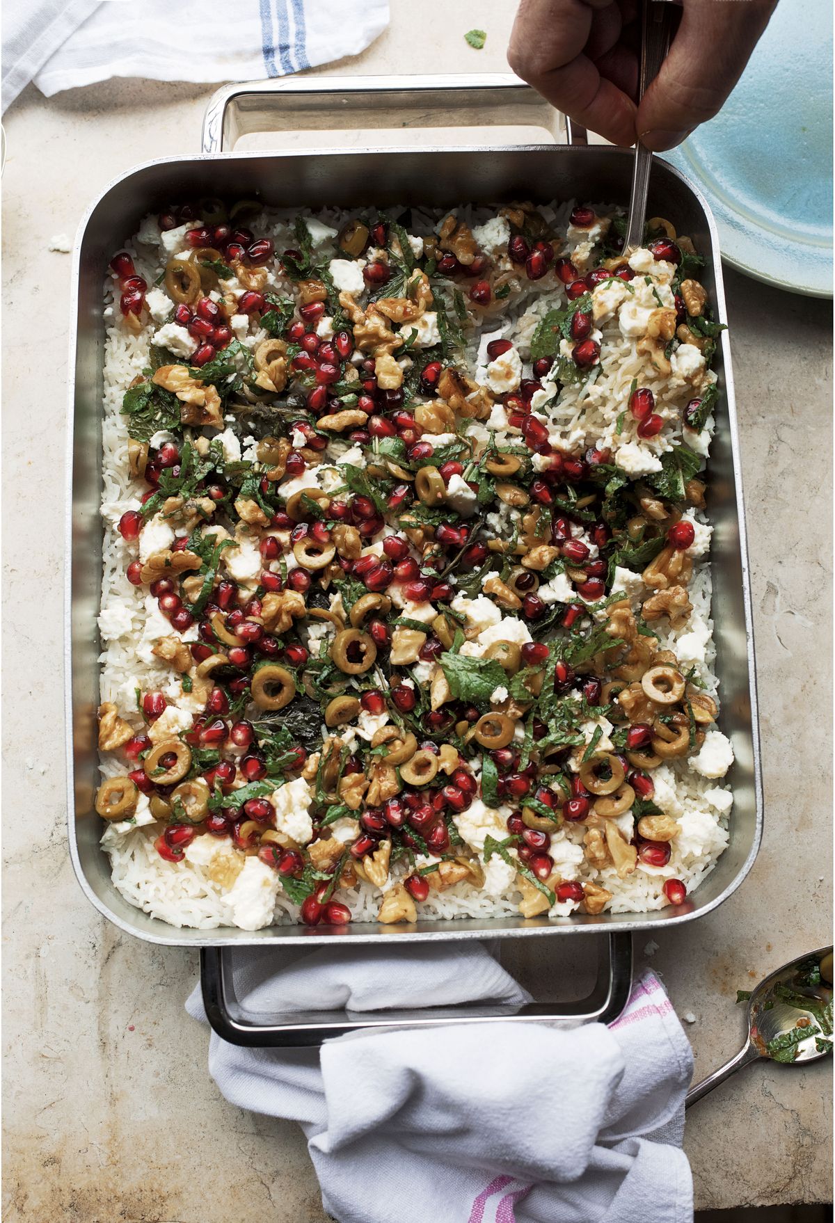 Yotam Ottolenghi’s Baked Mint Rice with Olive and Pomegranate Salsa