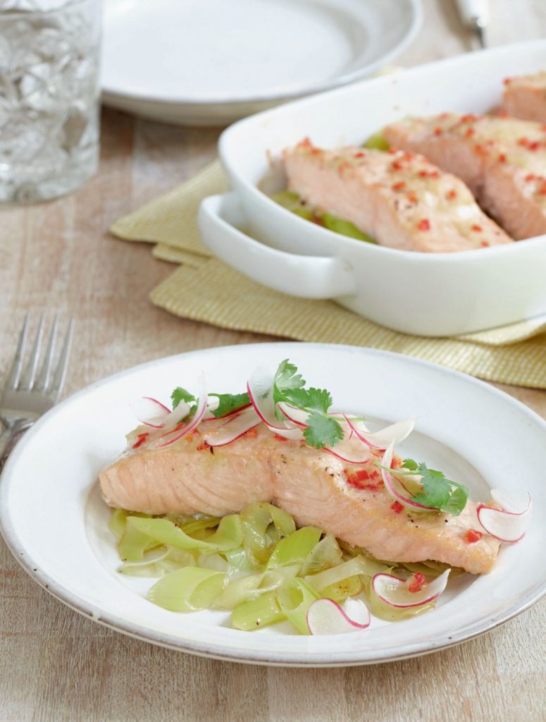 Yuzu Salmon with Buttered Leeks