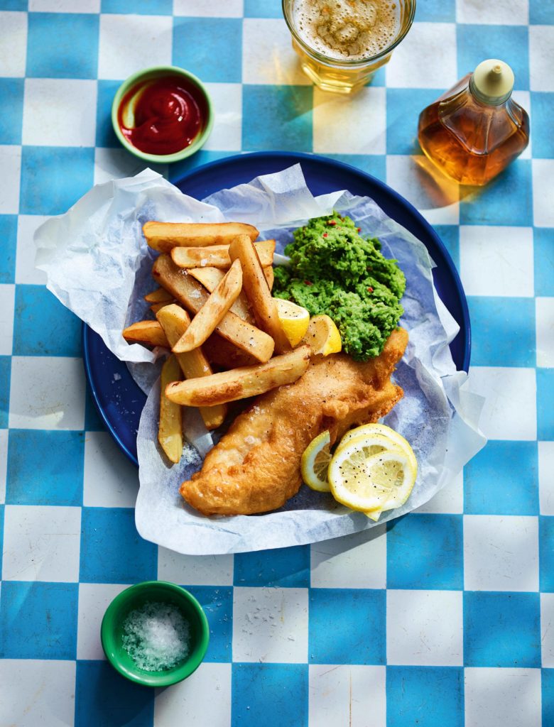 Beer Battered Fish with Triple Cooked Chips & Mushy Minty Peas