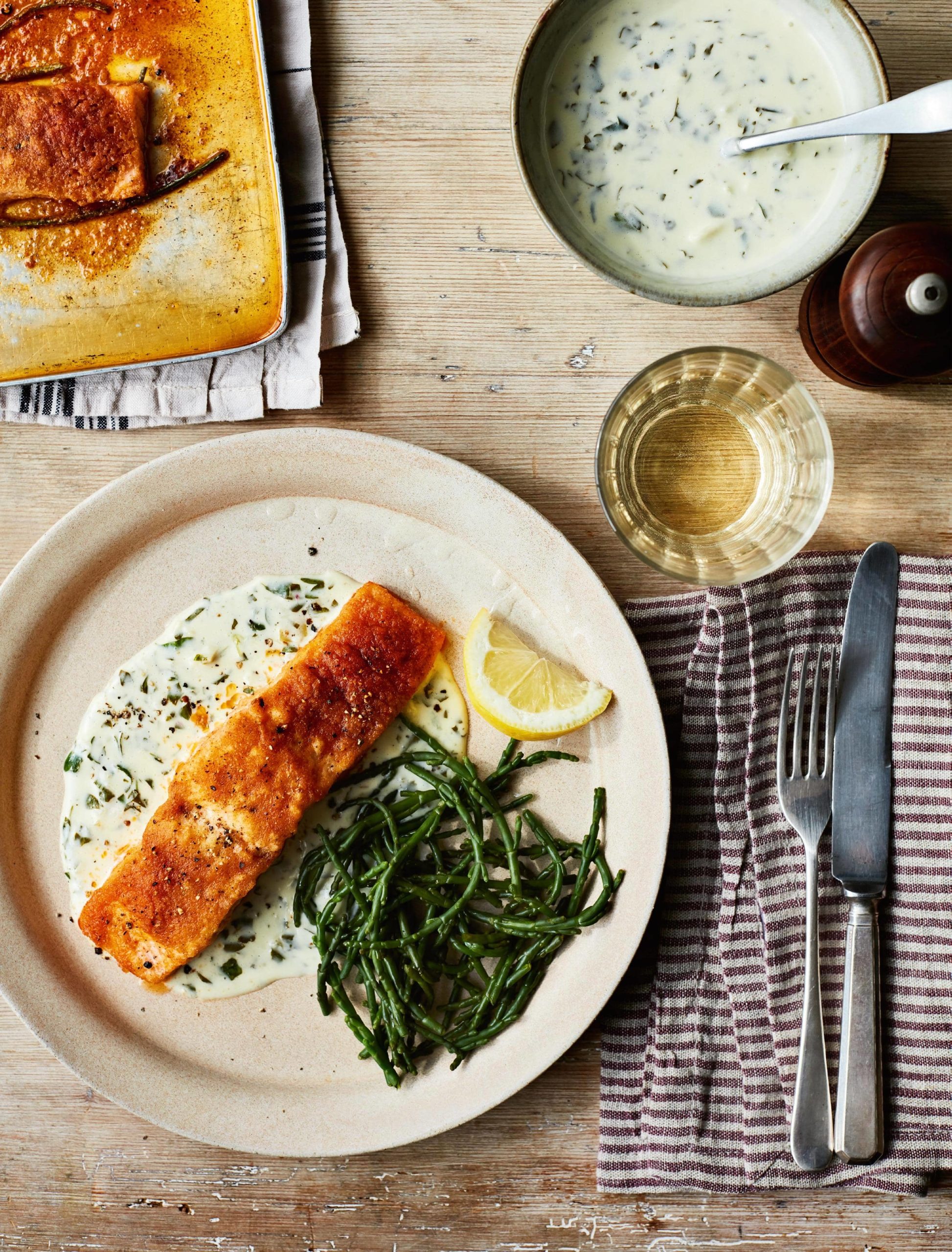 Mary Berry Crusted Salmon with Samphire and Preserved Lemon Sauce