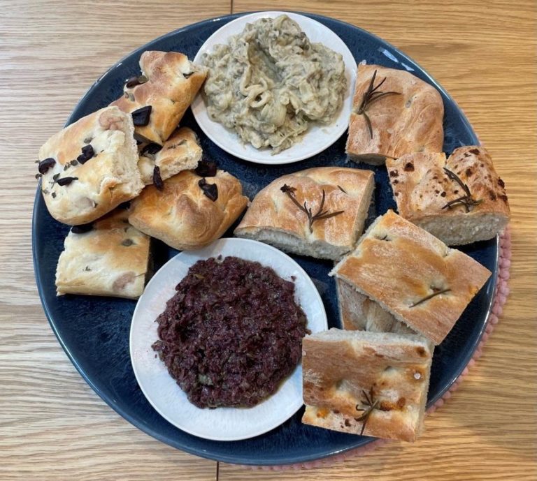 Claudia Roden Focaccia, Tapenade and Aubergine Puree | Bread Baking