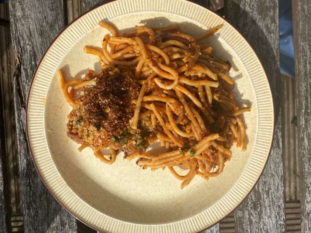 Crispy Spaghetti and Chicken 