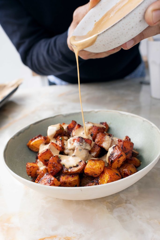 Yotam Ottolenghi’s Spicy Roast Potatoes with Tahini and Soy