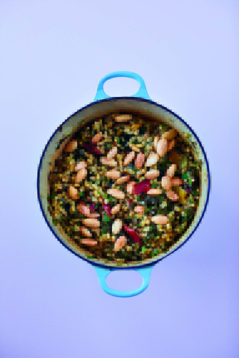 Rukmini Iyer’s Lemon Pearl Barley Risotto, with Chard, Parsley & Almonds