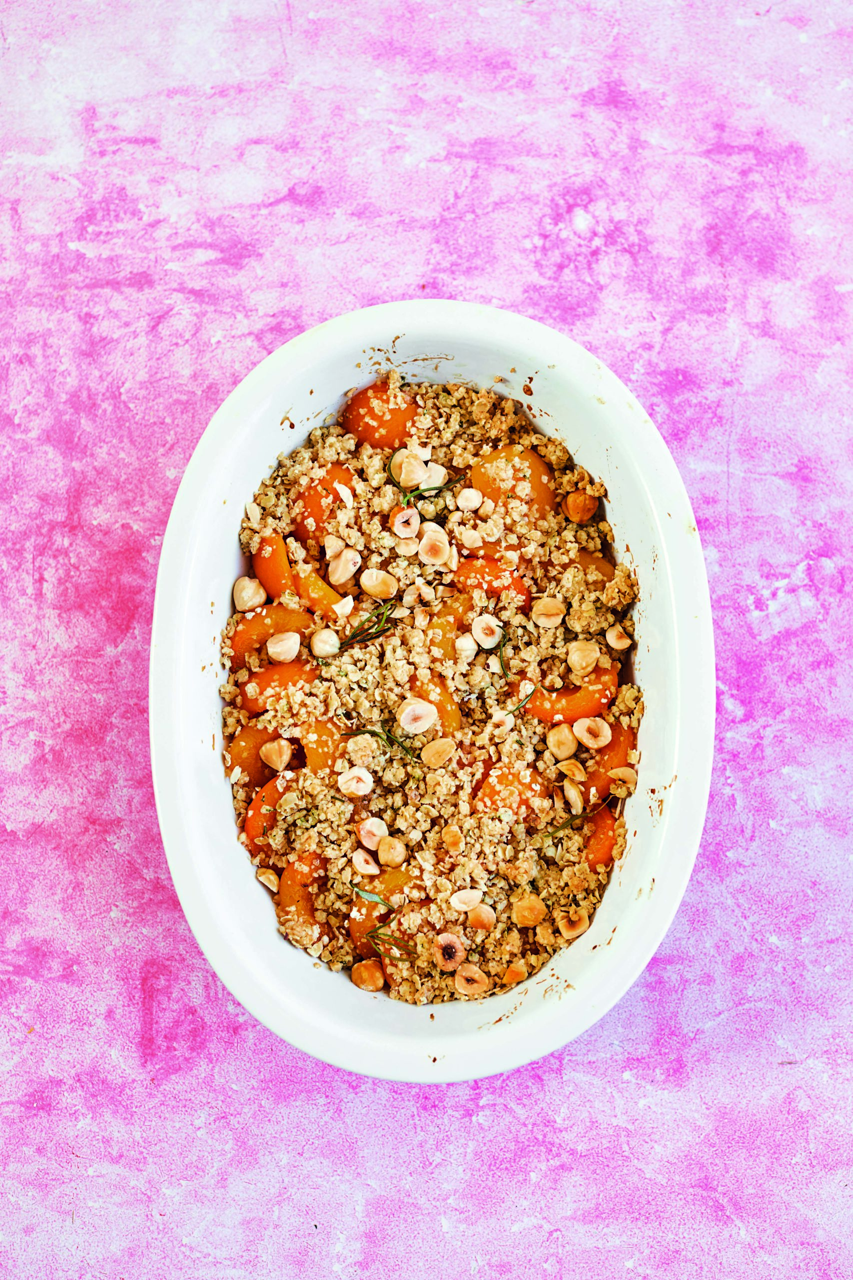 Roasted Apricots With A Rosemary and Hazelnut Crumble