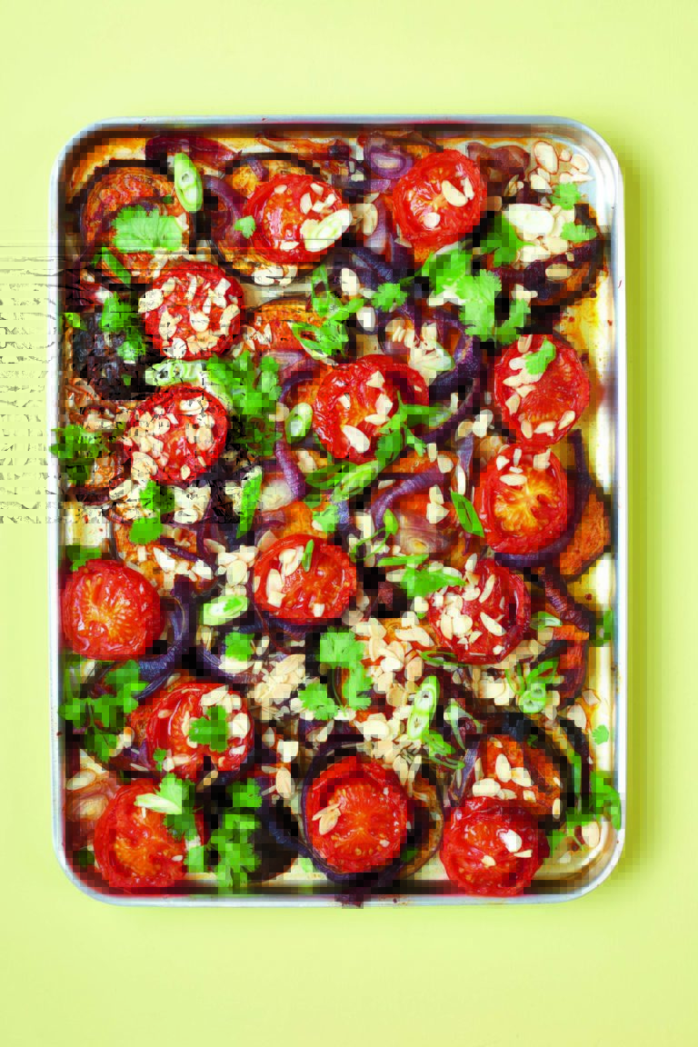 Aubergine With Tomatoes, Harissa and Almonds