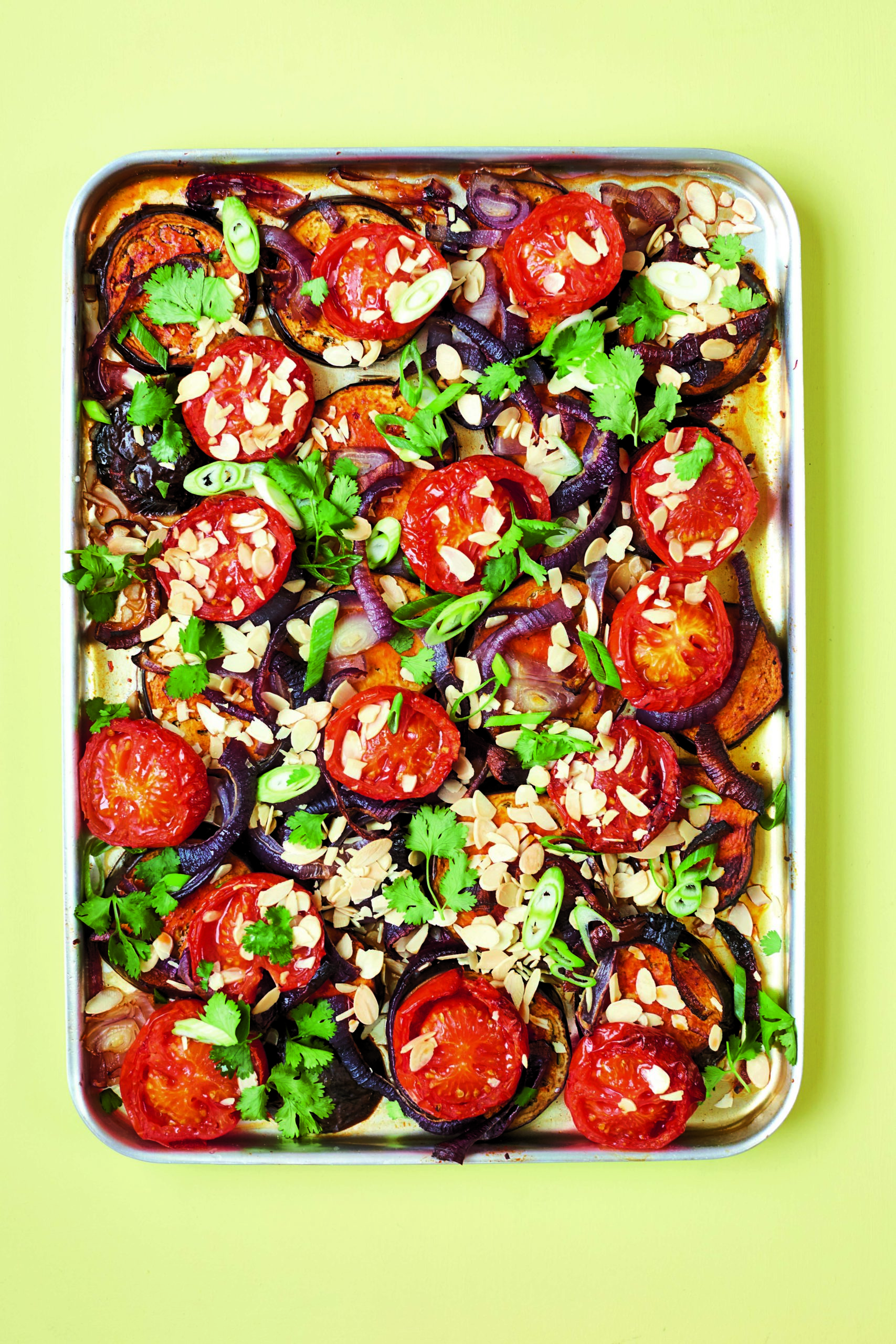 Aubergine With Tomatoes, Harissa and Almonds