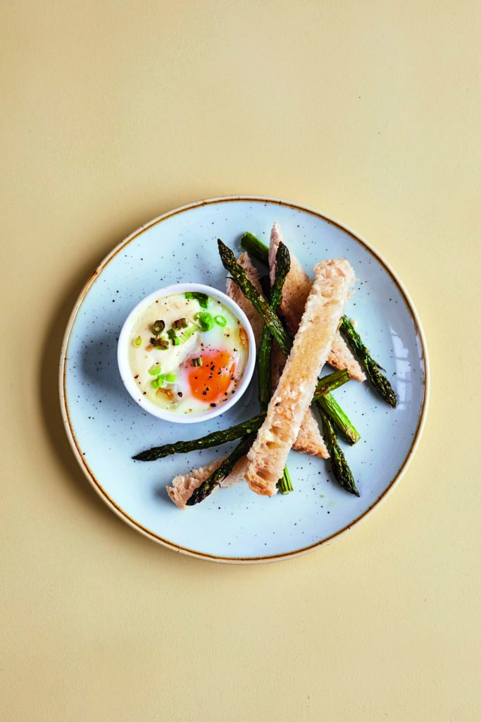 Baked Eggs With Asparagus Soldiers