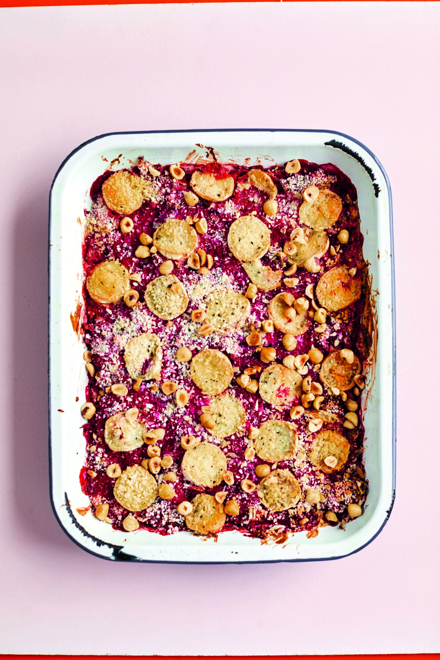 Beetroot and Leek Gratin With Goat’s Cheese and Hazelnuts