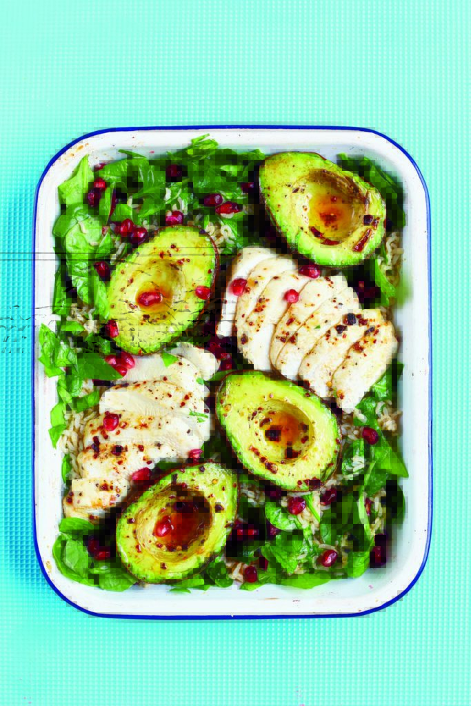 Avocado and Chicken Salad With Pomegranates and Brown Rice