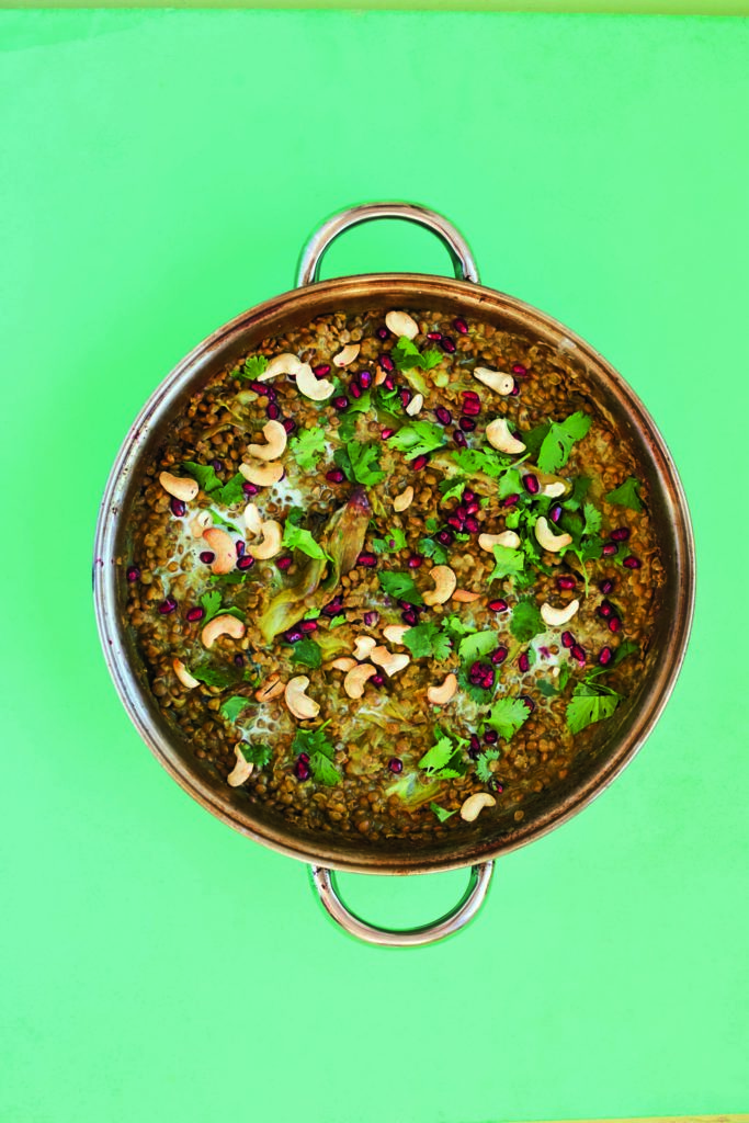 Simple All-In-One Daal With Roasted Shallots, Coriander, Pomegranate and Cashews