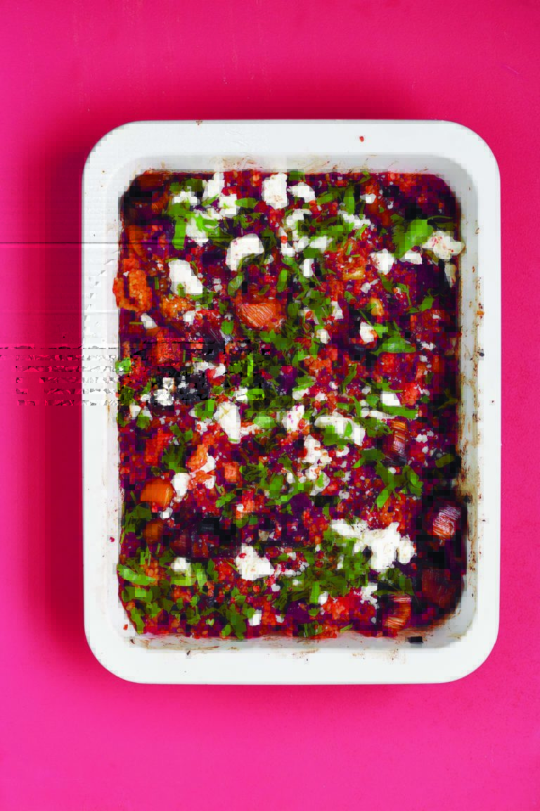 Butter Roasted Harissa Leeks and Beetroot With Bulgur Wheat and Feta