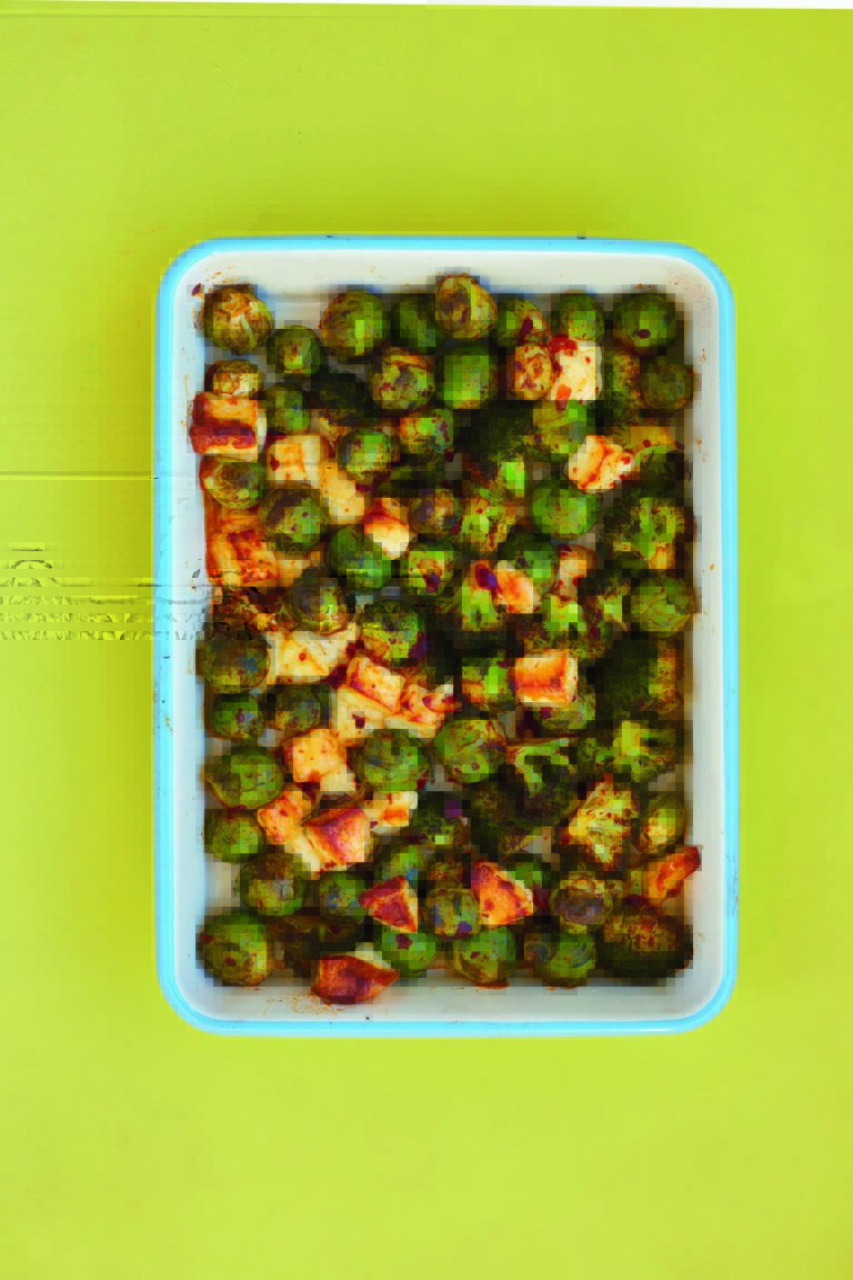 Spicy Harissa Sprouts and Broccoli With Halloumi and Spinach