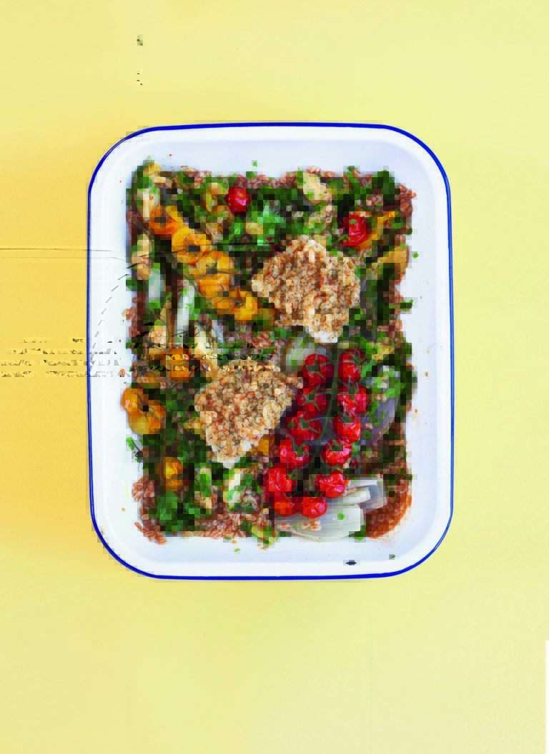 Rosemary and Hazelnut Roasted Cod With Tomatoes and Herbed Spelt