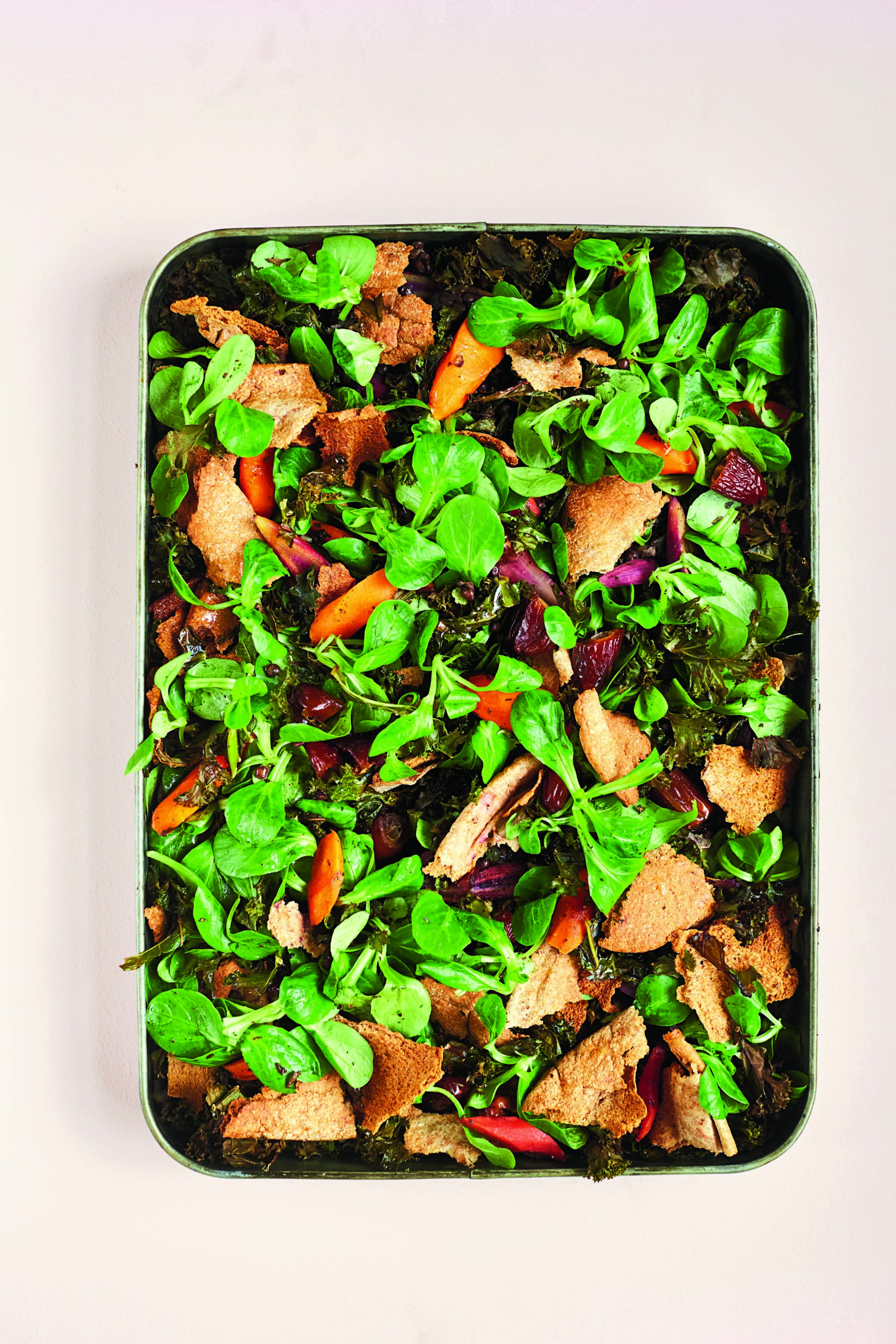 Carrot and Kale Fattoush: Crisp Pitta With Spiced Roasted Carrots, Kale, Dates and Lemon