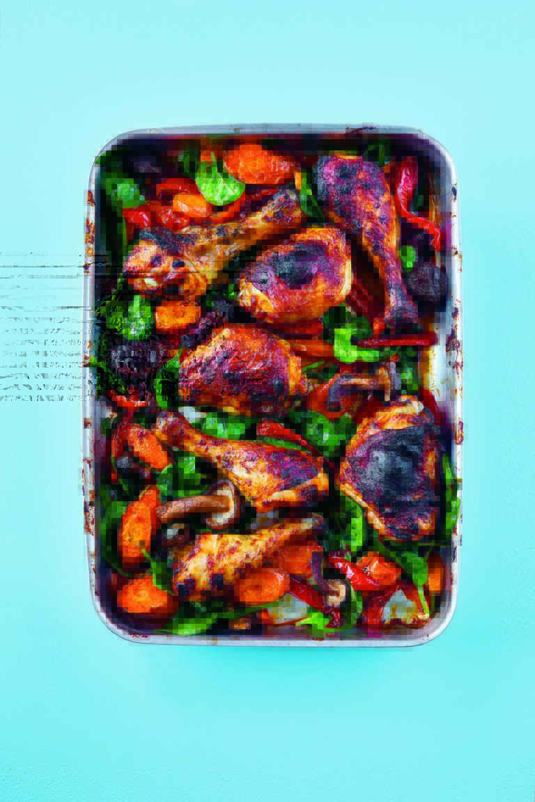 Rukmini Iyer’s Korean Barbecue-Style Chicken, Peppers, Carrots, and Spinach