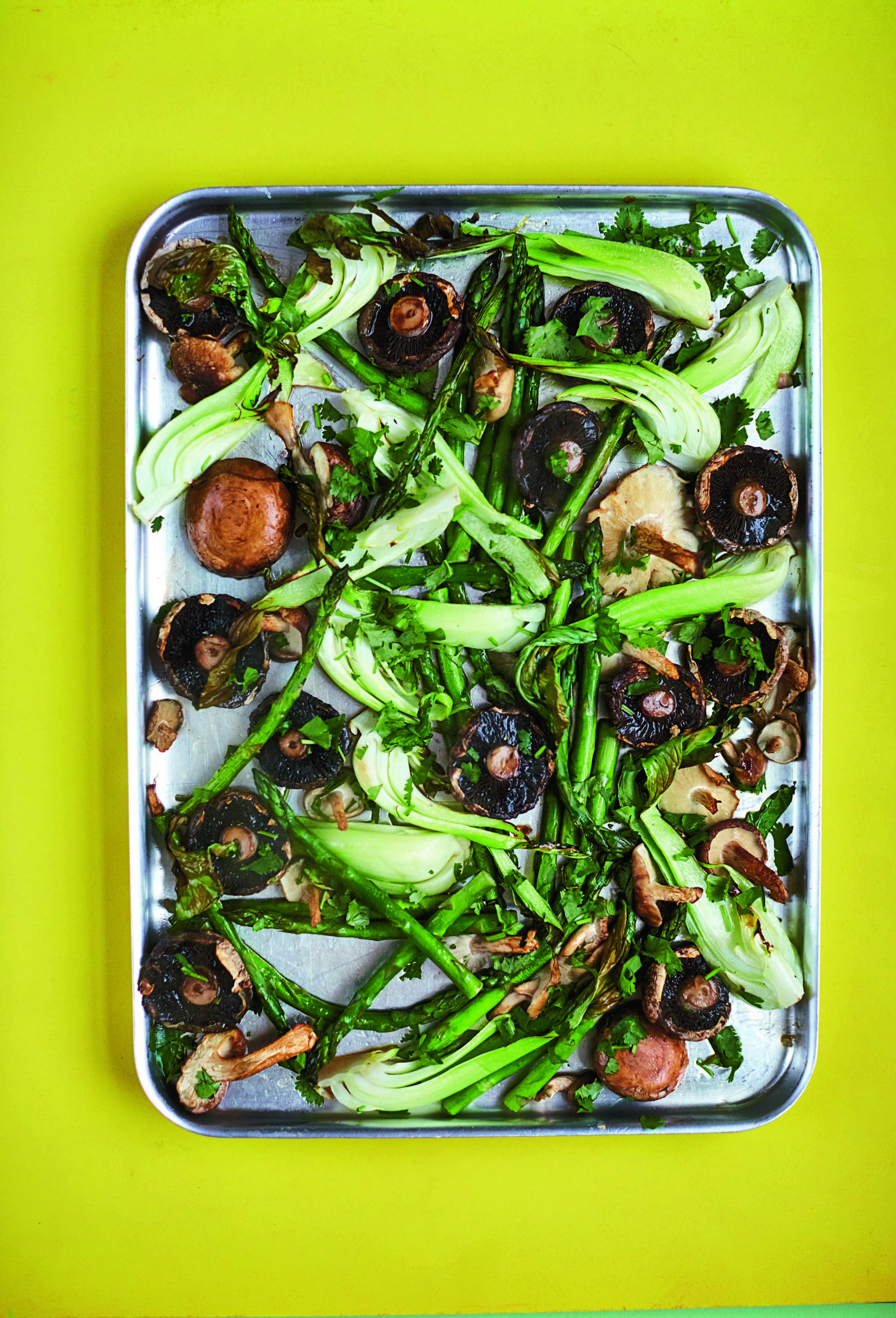 Lime and Coriander Mushrooms With Pak Choi and Asparagus