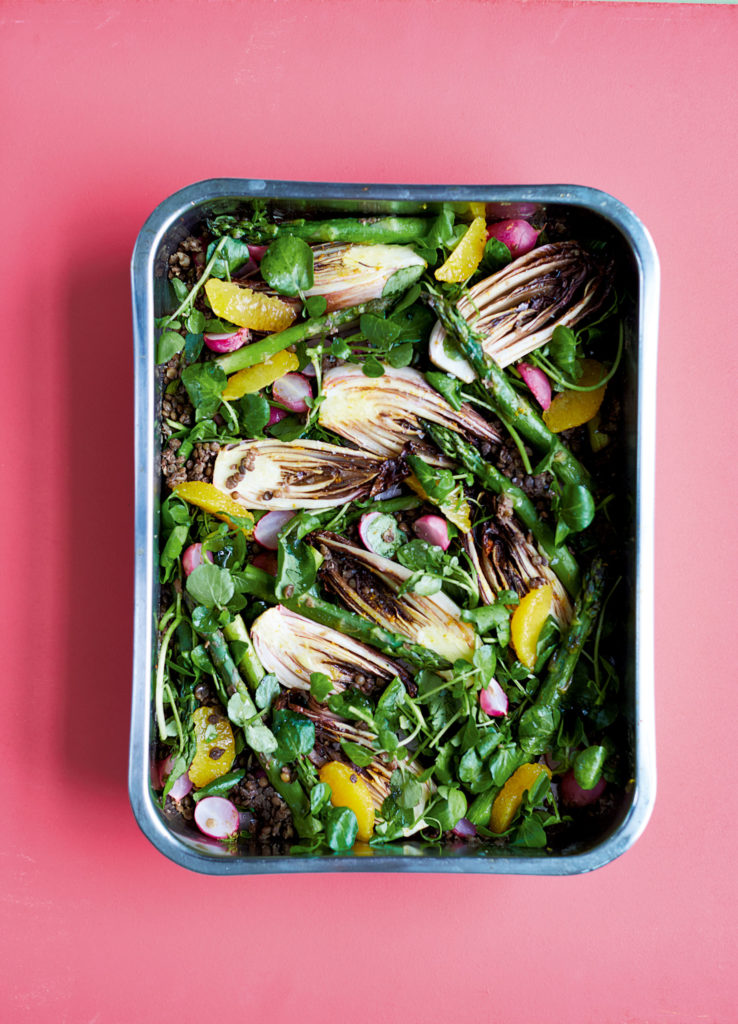 Rosemary Roasted Chicory and Radish Salad With Asparagus and Orange
