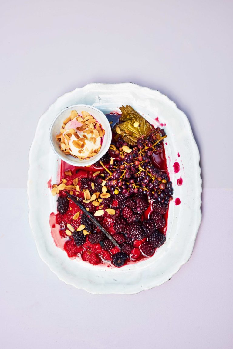 Summer Pudding Packets: Vanilla Roasted Blackberries, Raspberries and Blueberries With Toasted Brioche, Mascarpone and Almonds