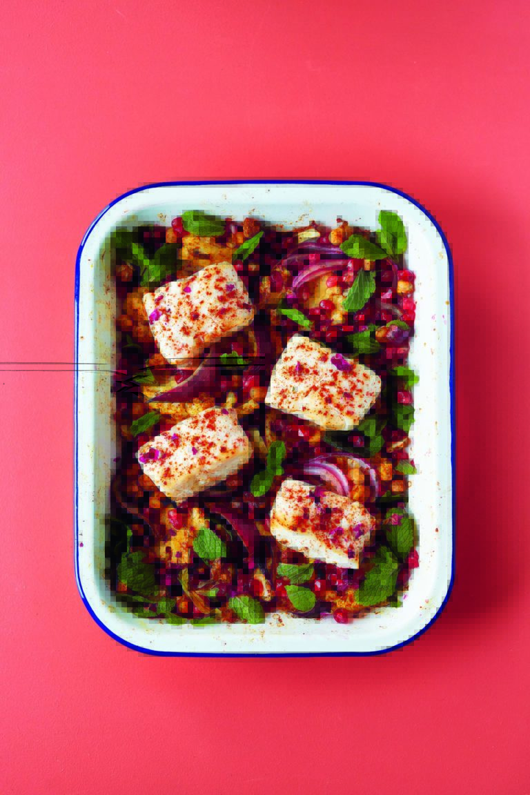 Rukmini Iyer’s Ras-El-Halnout Roasted Cod with Cauliflower and Pomegranate