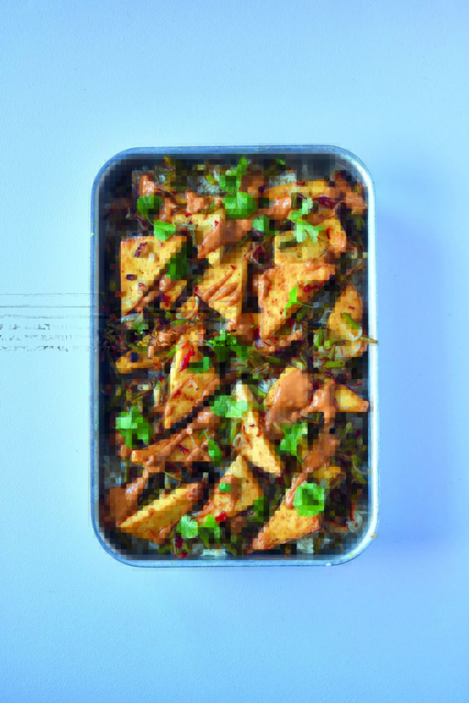 Indonesian Coconut Rice, Crispy Chilli Tofu and Peanut Sambal