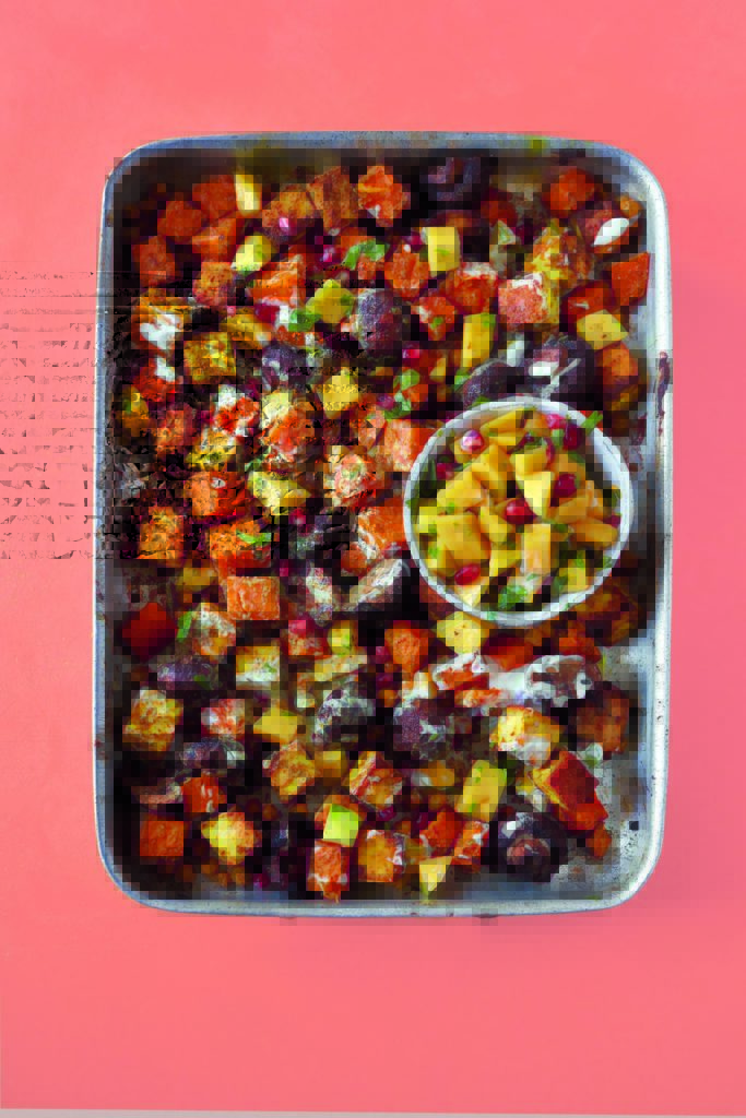 Rukmini Iyer’s Roasted Spiced Mushrooms and Paneer with Squash, Pomegranate and Mango