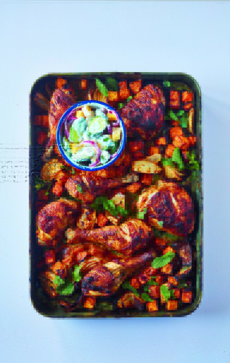 Rukmini Iyer’s. Tandoori Chicken with Roasted Sweet Potato and Mint