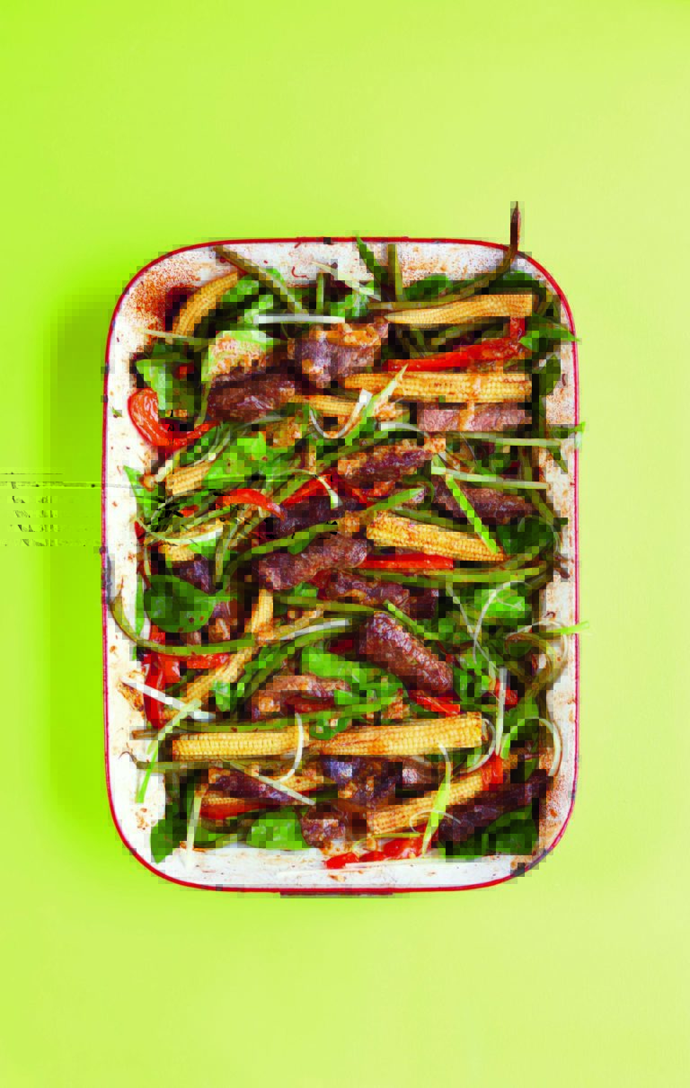 Chilli Peanut Beef With Red Peppers, Sweetcorn and Spring Onions