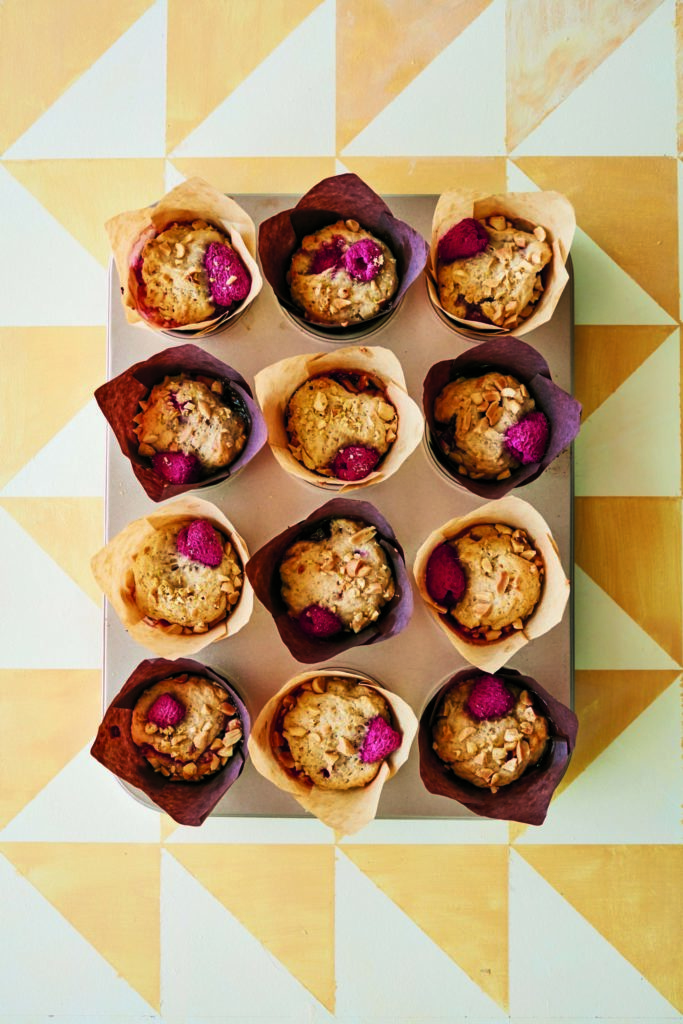 Peanut Butter, Raspberry and Banana Muffins