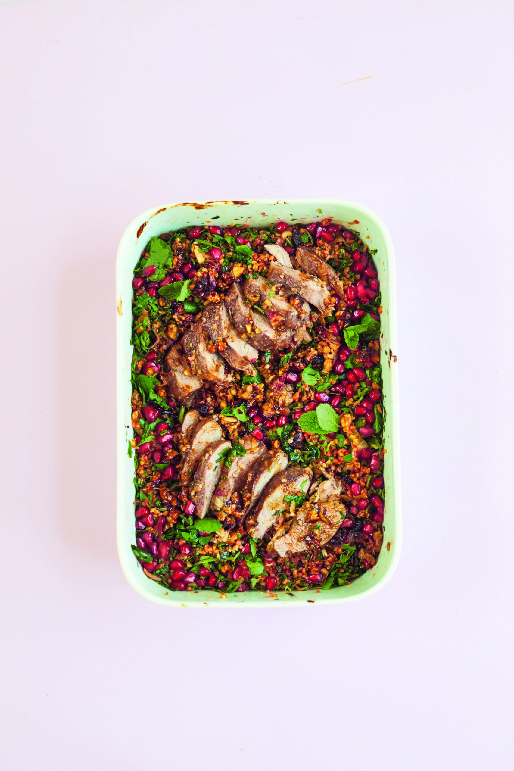 Pomegranate Duck With Walnuts and Rainbow Tabbouleh