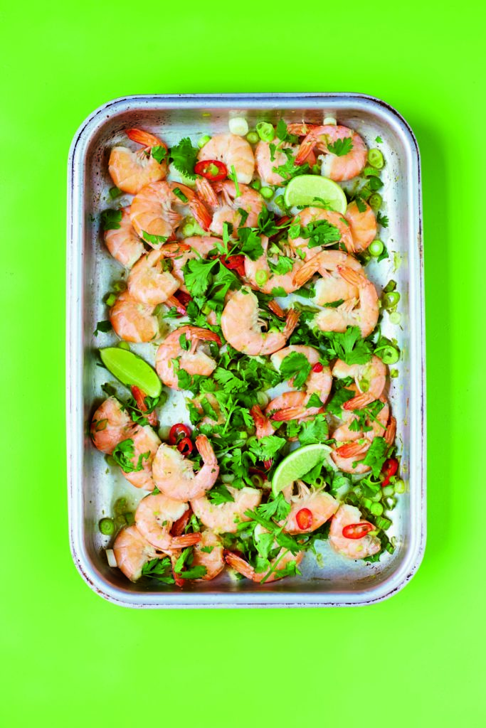 Lime & Ginger Grilled Prawns With Oriental Mushrooms & Coriander