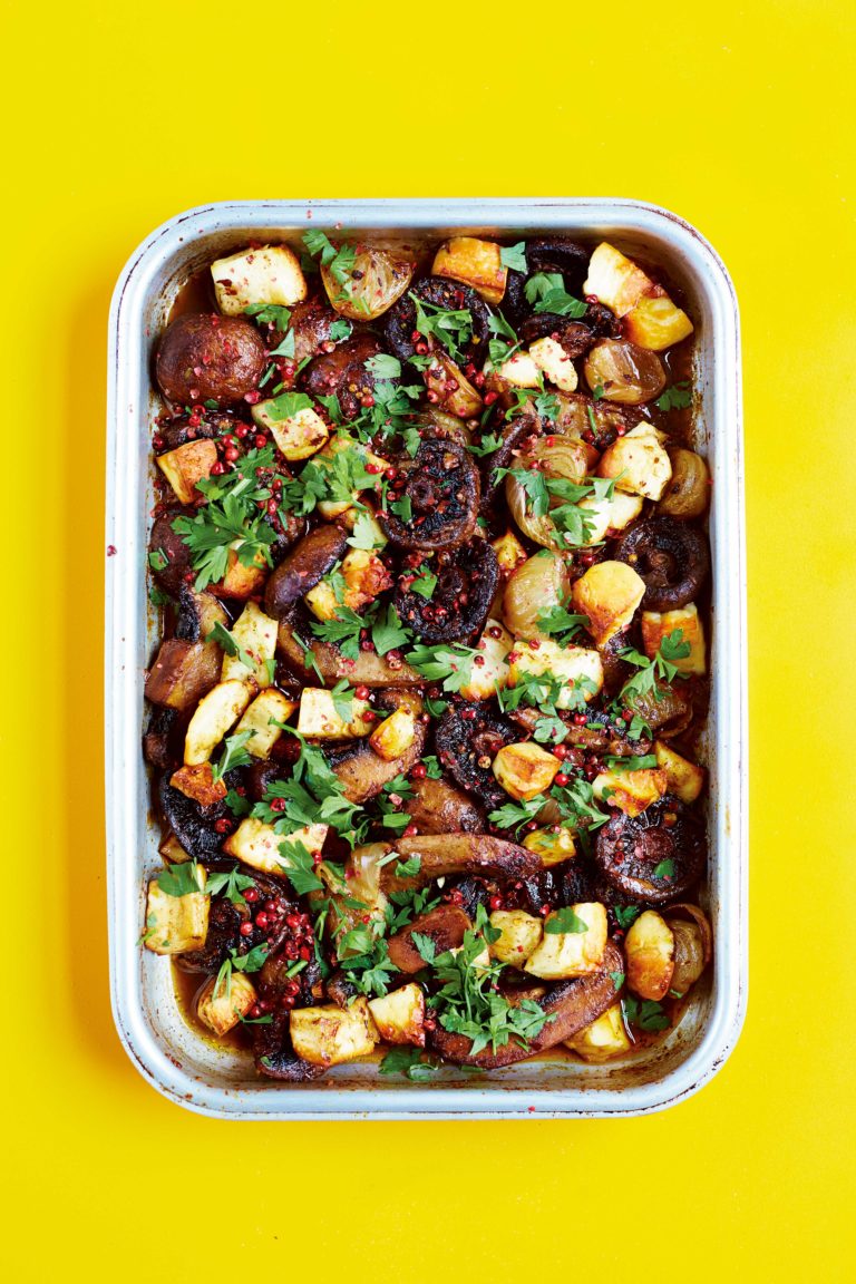 Rukmini Iyer One Tin Roasted Mushrooms And Halloumi Recipe