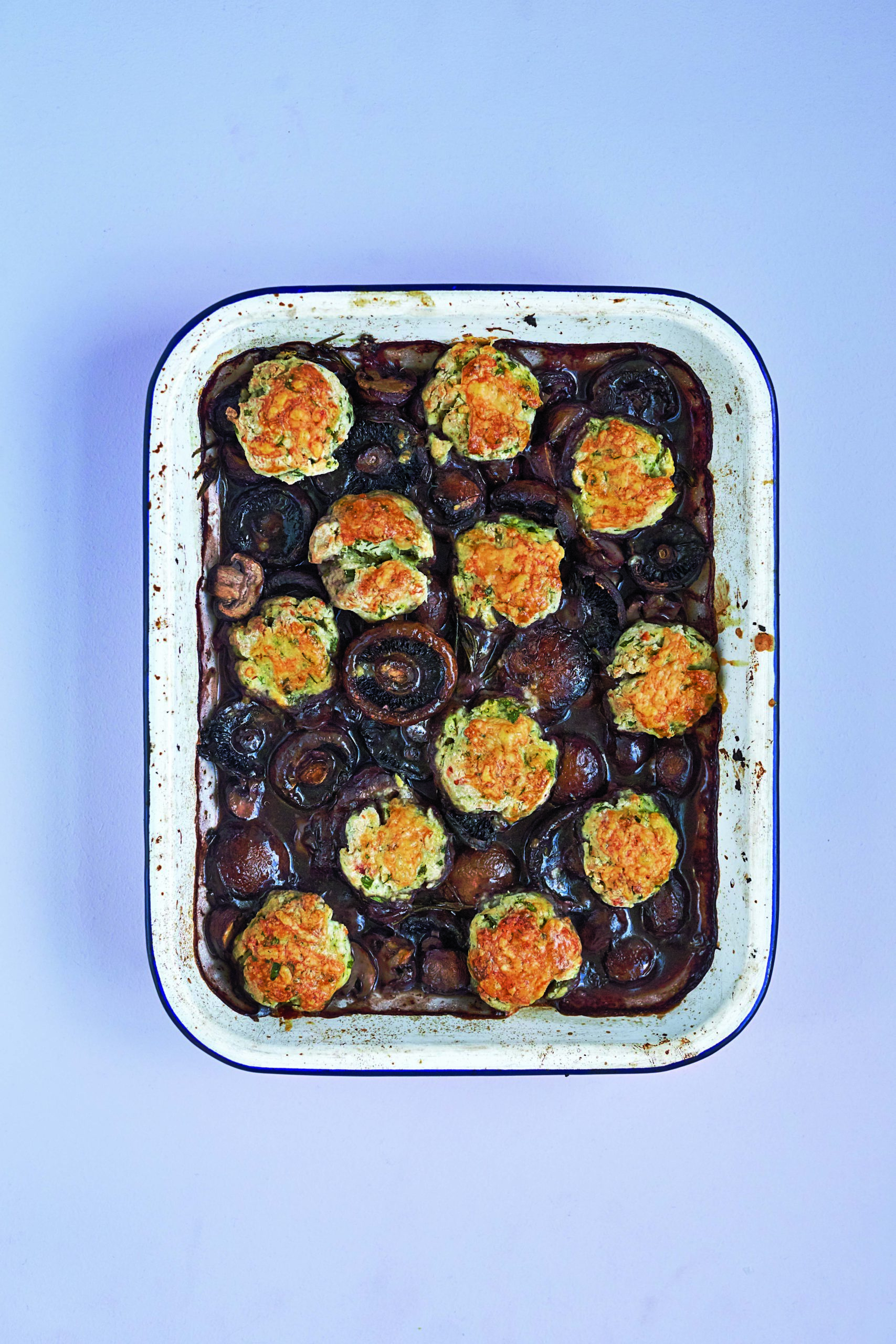 Red Wine Mushroom Casserole With A Cheese Cobbler Topping
