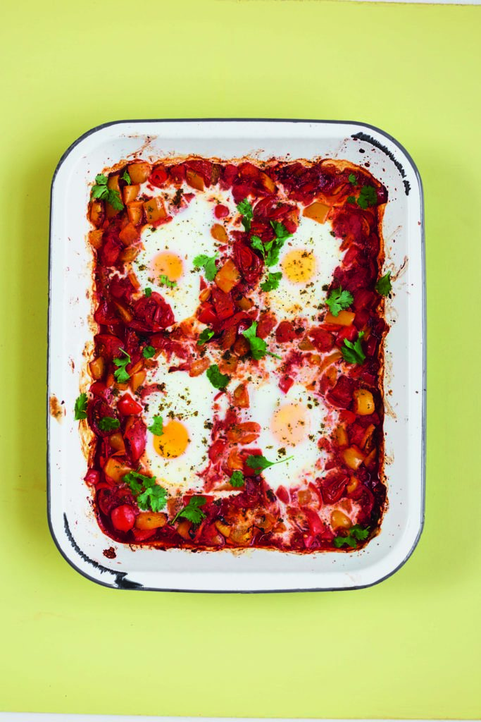Oven Baked Shakshuka: Roasted Peppers, Tomatoes and Chilli With Eggs